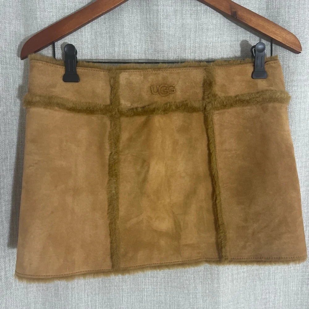 Women’s Festival Y2K UGG Australia Suede Fur Lined Mini Skirt Brown Size Small‎